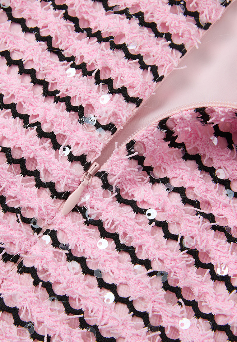 Frayed-detail Sequin-detail Stripped Dress