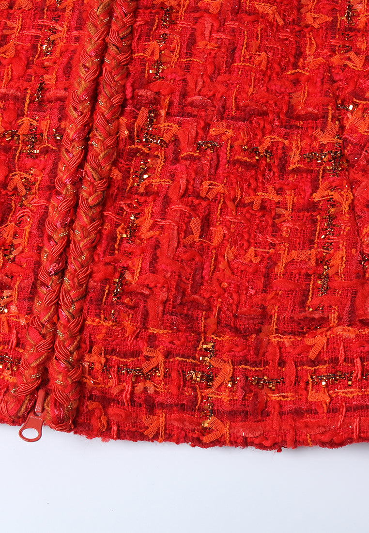 Crimson Flare Zip Tweed Jacket