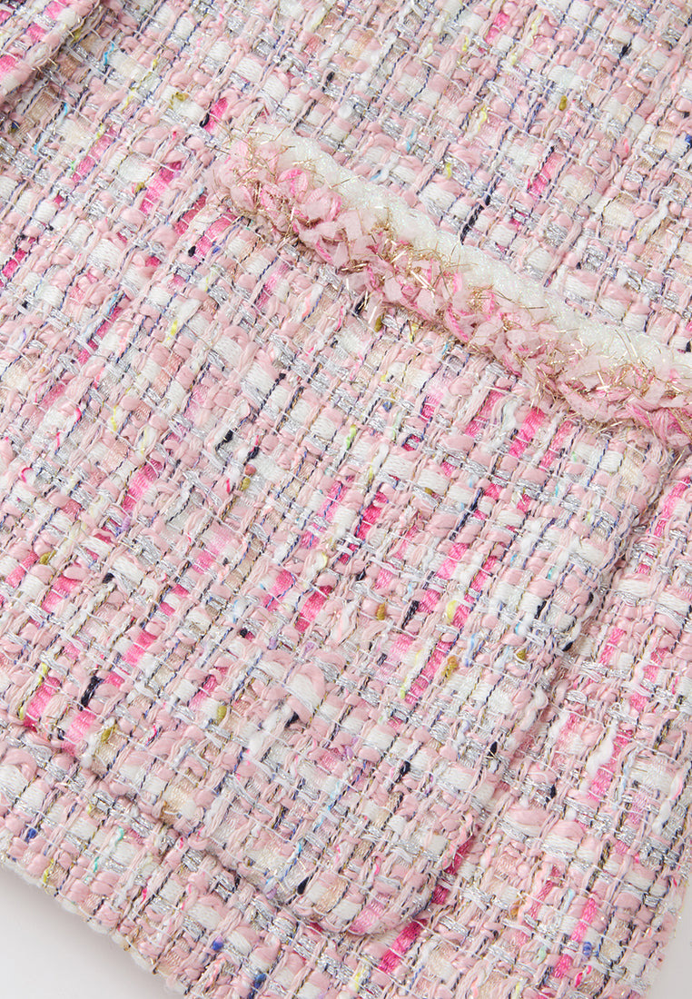 Notched Lapel Mixed Tweed Contrasting-trim Cropped Jacket