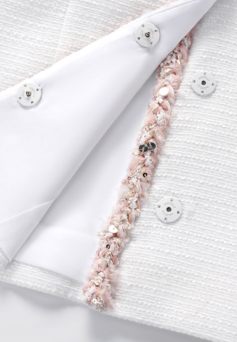 White Embellished Contrast Tweed Jacket
