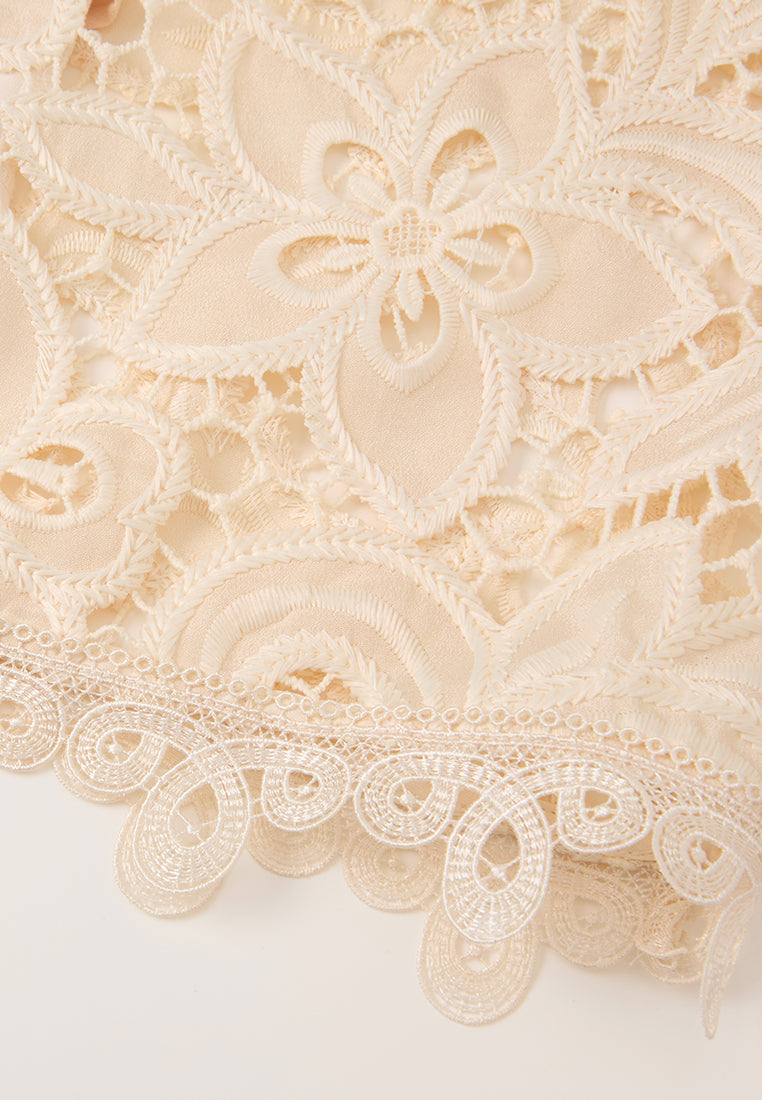 Bead-trim V-neck Hollow-carved Lace Dress