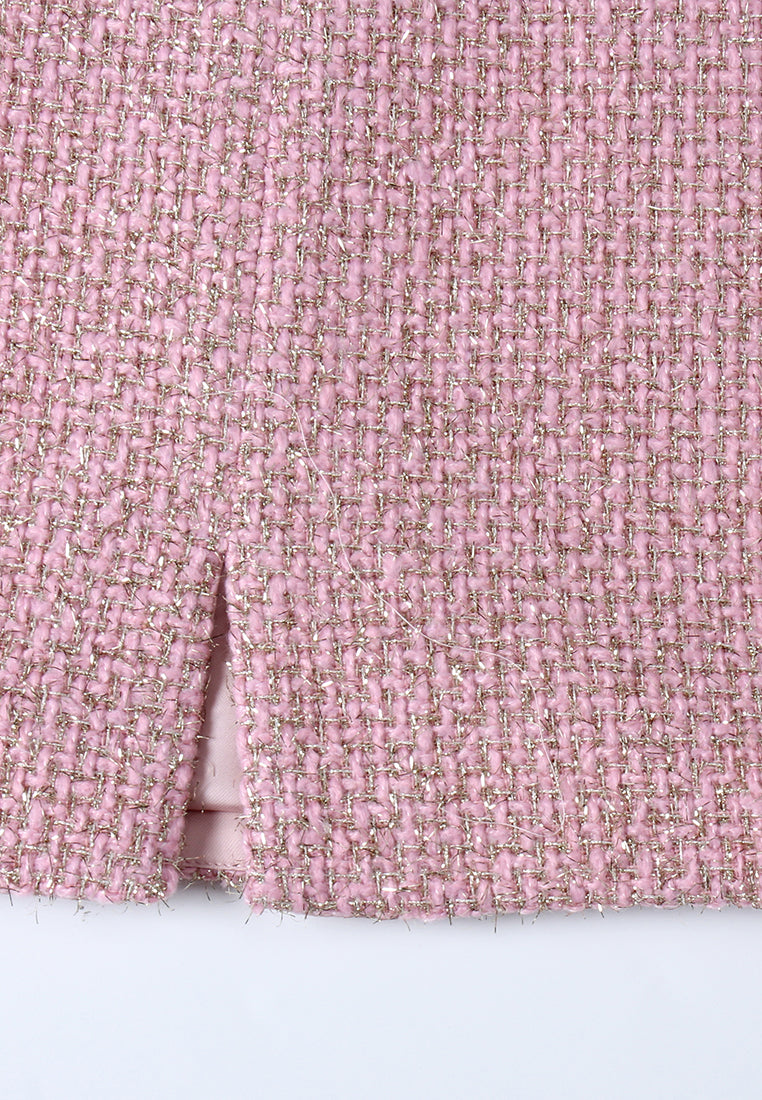 Pink Tweed Skirt with Trim Detail