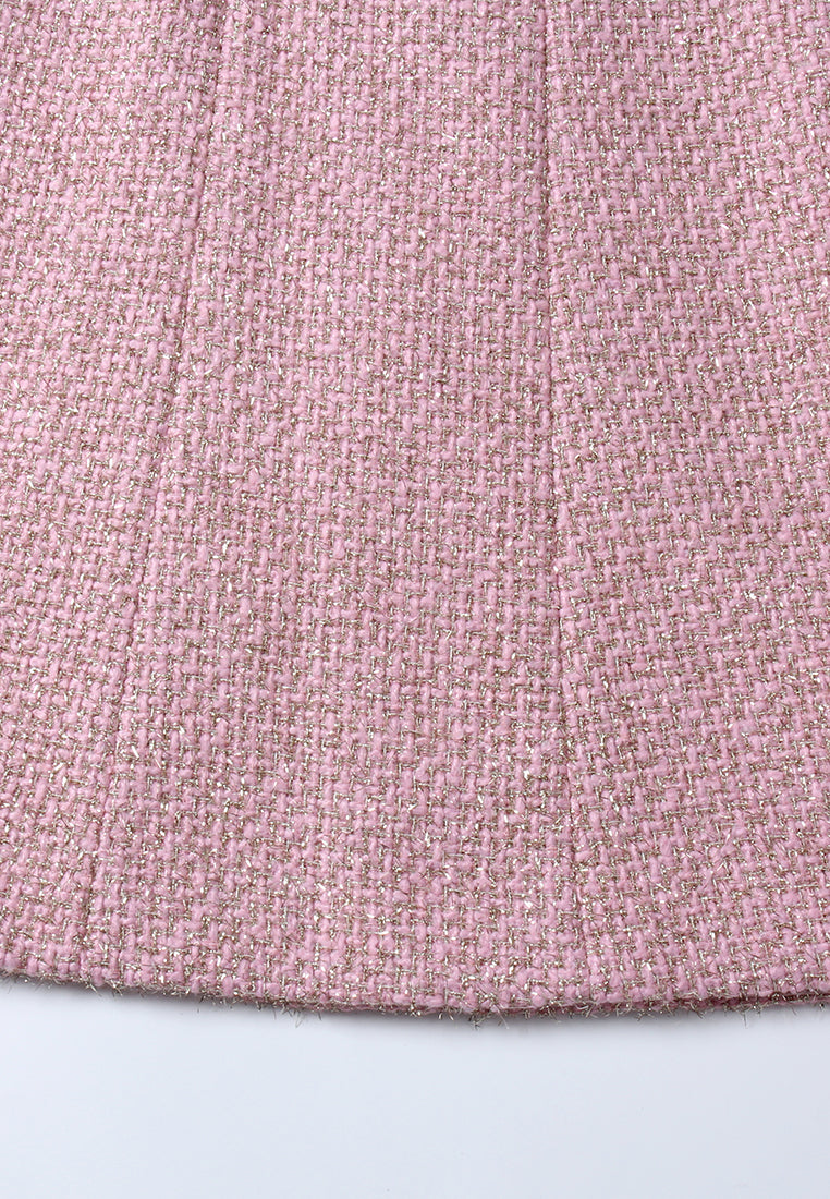 Pink Tweed Dress with Fringe Trim