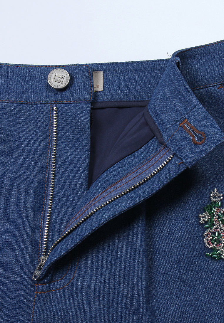 Indigo Bloom Wide-Leg Denim Pants