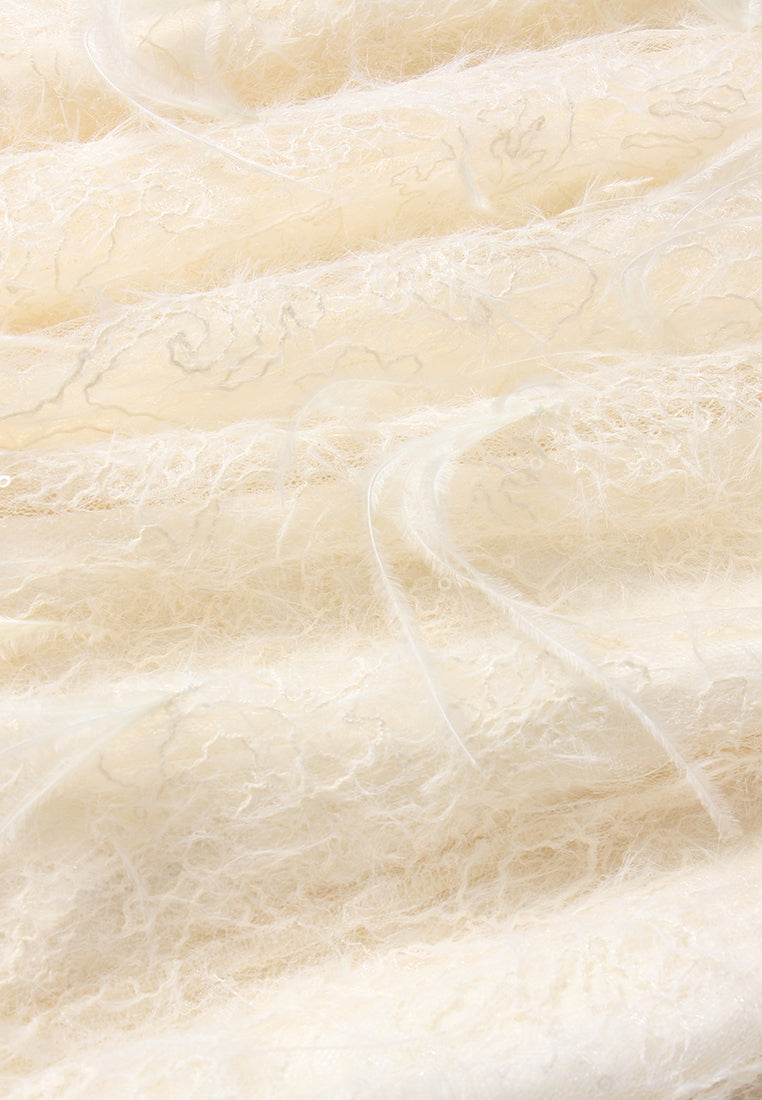 Feather-hem Embellished Lace Dress