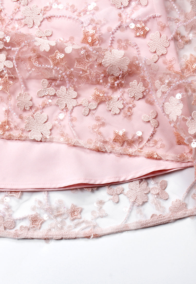 Blush Elegance Embroidered Midi Dress