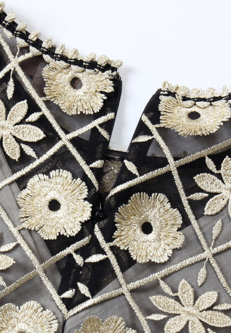 Midnight Bloom Embroidered Gown