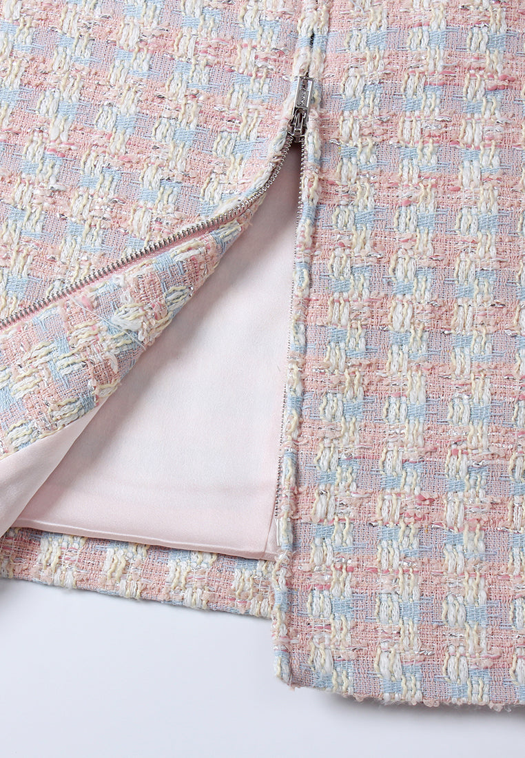 Éclat Pastel Tweed Zip Dress