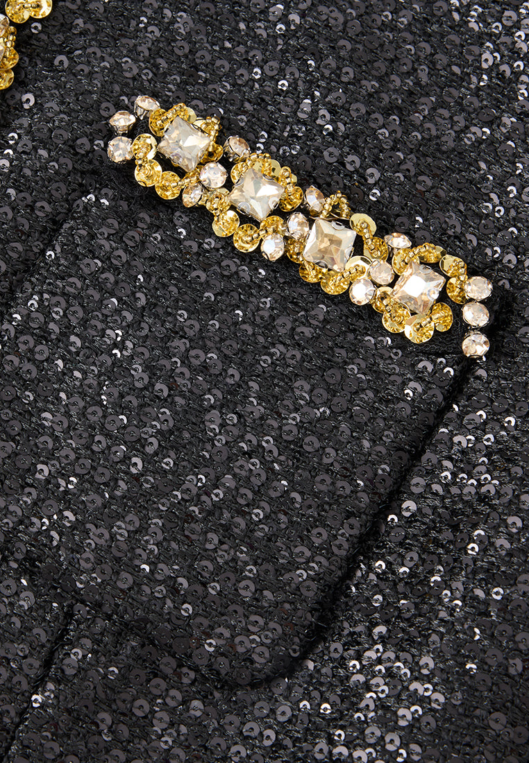 Contrasting Embellished-trim Sequined Jacket