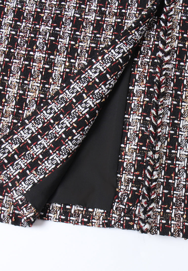 Checked Patch-pocket Tweed Long Coat