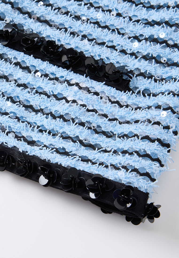 Stripe Frayed-detail Embellished Mesh Jacket