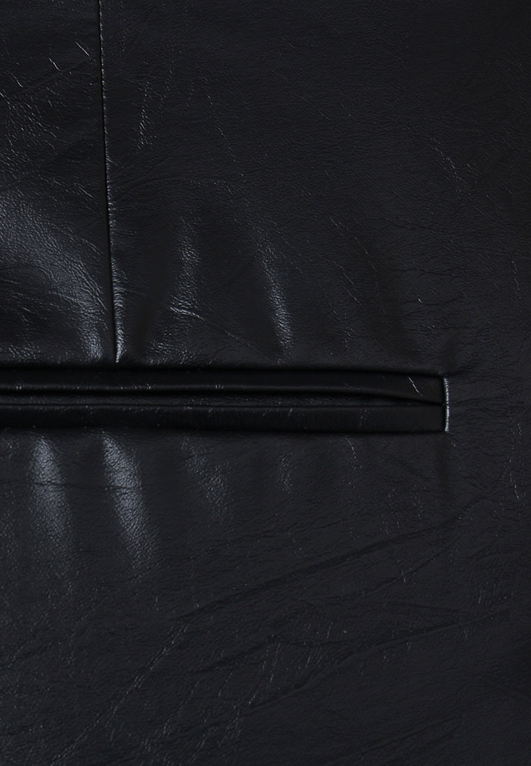 Short Tailleur Noir en Cuir Taille Haute