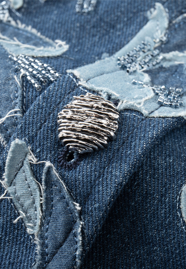 Patchwork-detail Embellished Cropped Denim Jacket