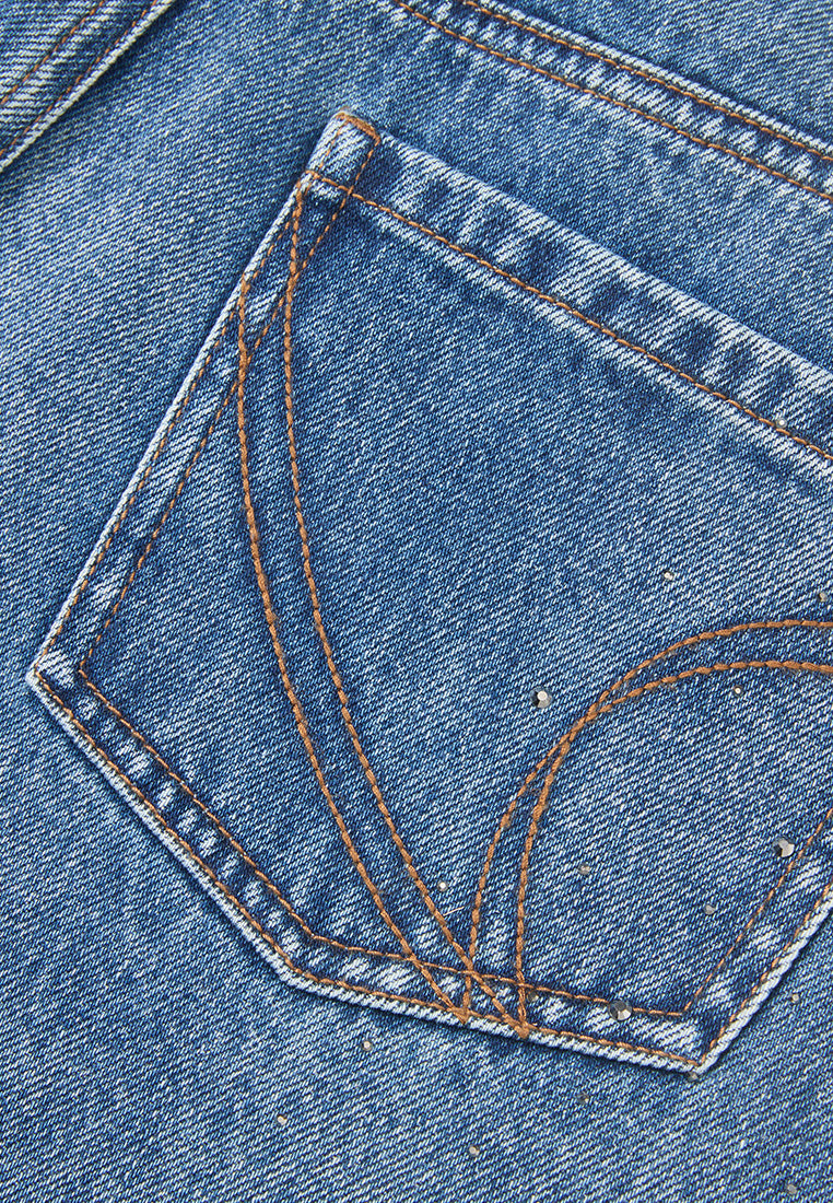 Sequin-detail Wide-leg Washed Jeans