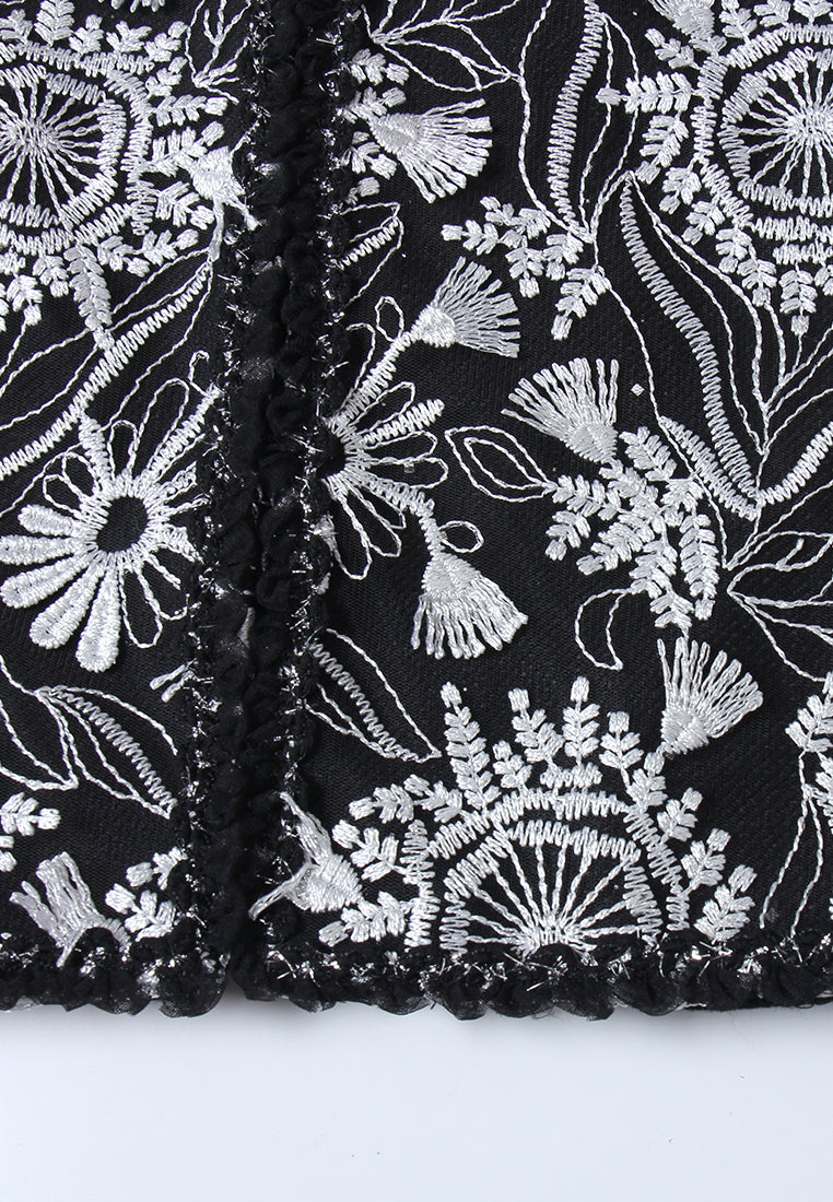 Contrast Appliqué Beaded-edge Jacket