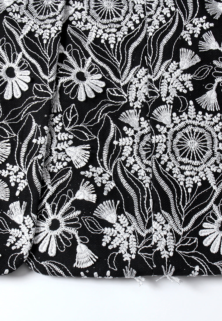 Floral Embroidery Bow-detail Coat