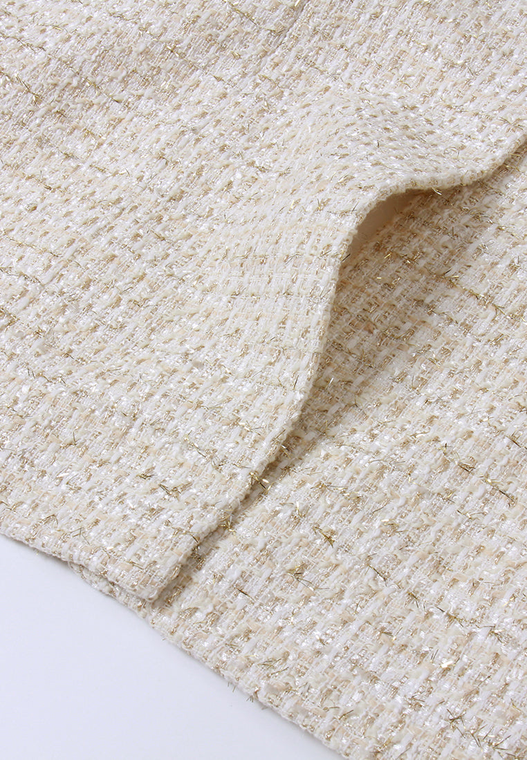 Braided-Trim Sleeveless Tweed Coat