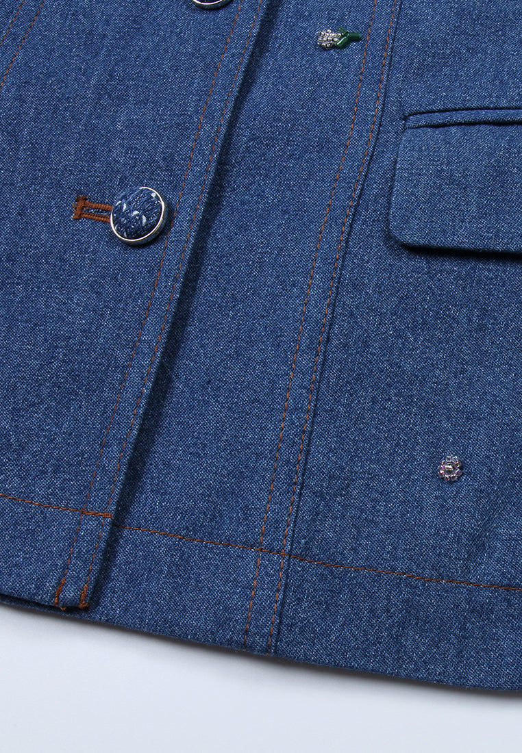 Indigo Bloom Embroidered Denim Blazer
