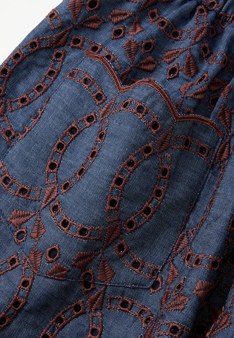 Contrast Embroidered Monogram Flared Trousers