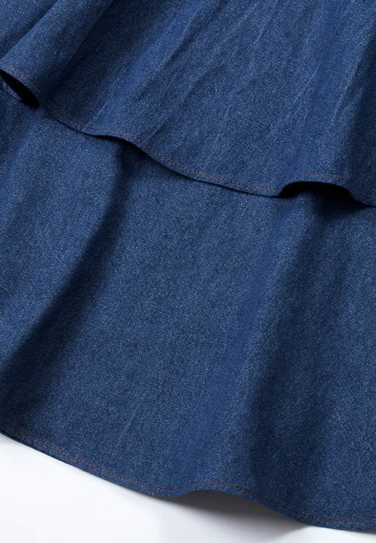 Indigo Bloom Layered Denim Skirt