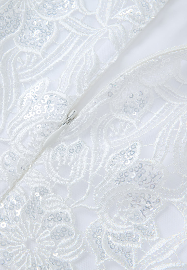 Embellished Pop-up Detail Hollow-carved Lace Dress
