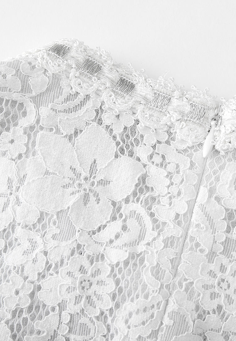 Stand-collar Luerx-trim Frayed-detail Lace Dress