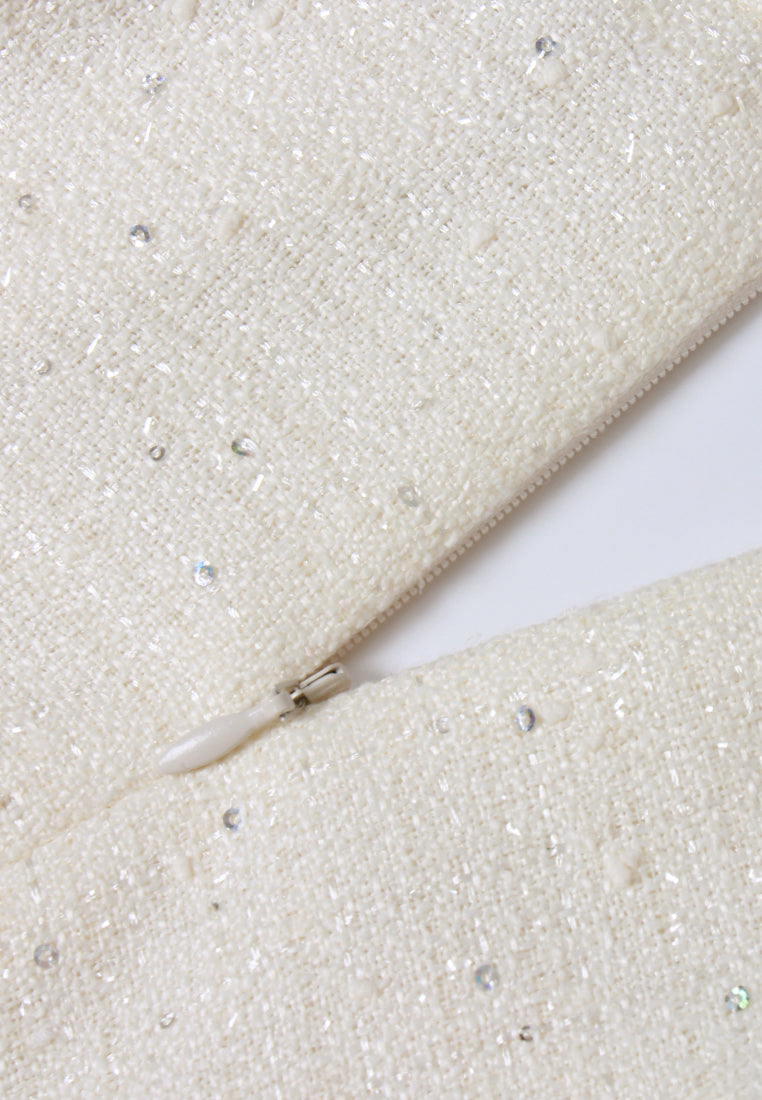 Flower-Motif Embellished Tweed Dress