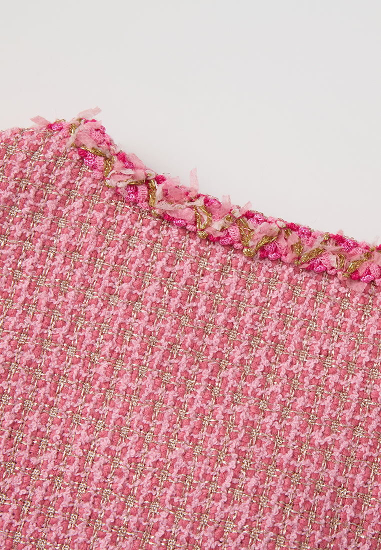 Frayed-trim Lurex-detail Cropped Tweed Jacket