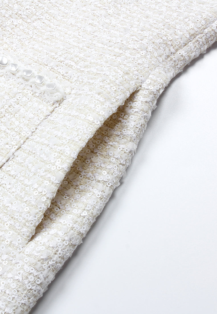 Ivory Elegance Embellished Tweed Dress