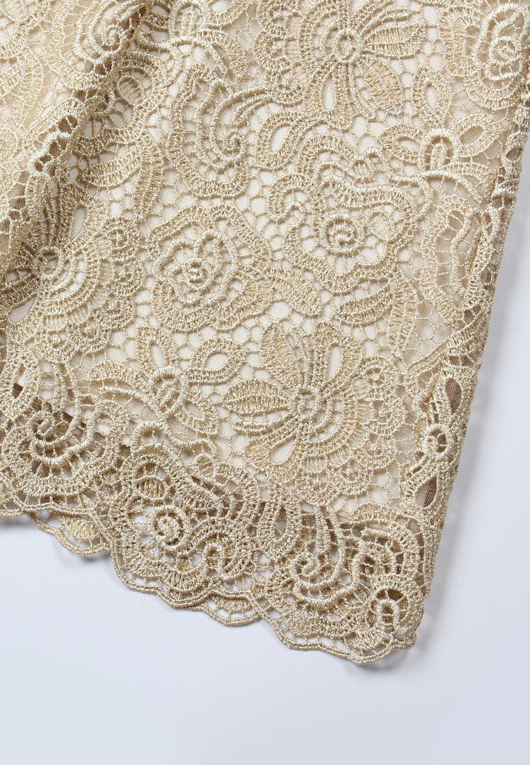 Champagne Lace Midi Skirt