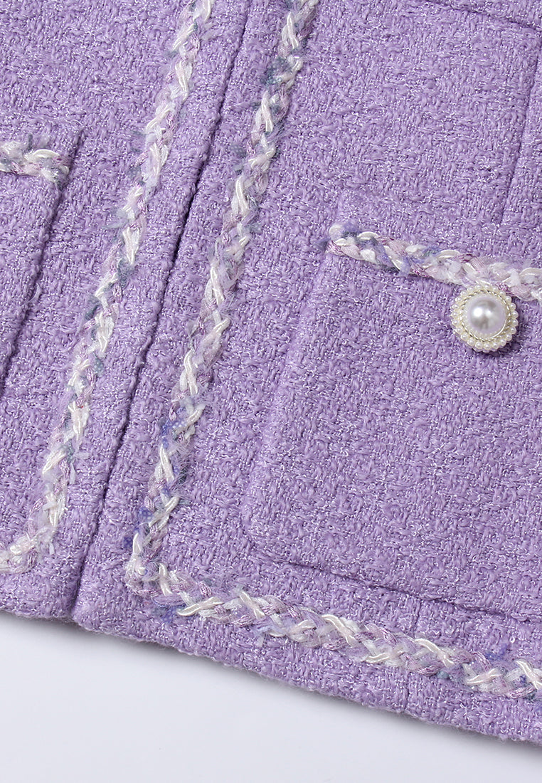 Contrast-trim Pocketed Tweed Jacket