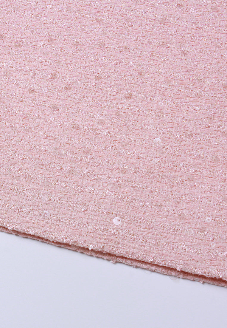 Appliqué V-neck Sequin Tweed Dress