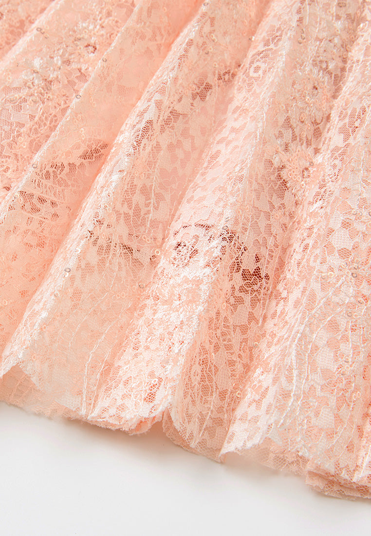 Embellished-trim Sequin-detail Lace Dress