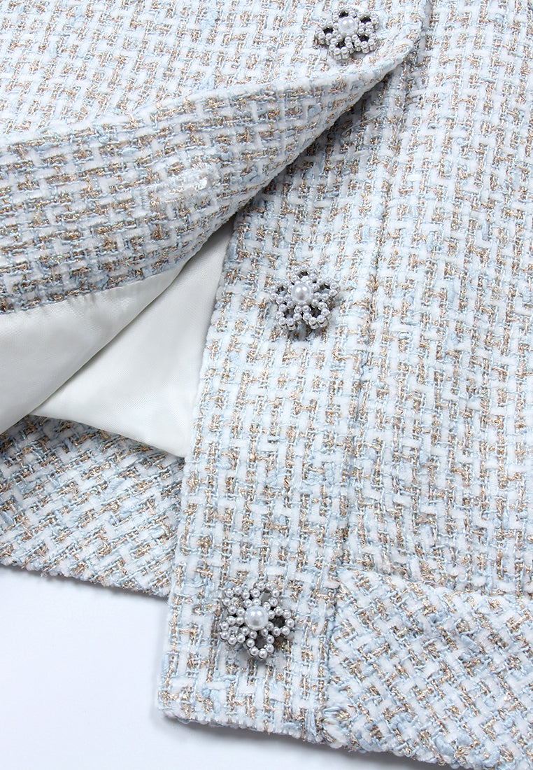 Azure Bloom Textured Tweed Jacket