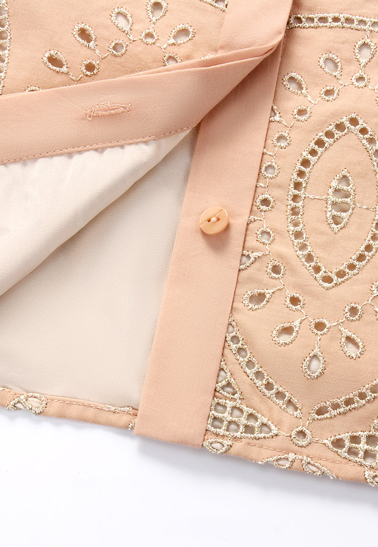 Peach Ruffle Paisley Embroidered Blouse