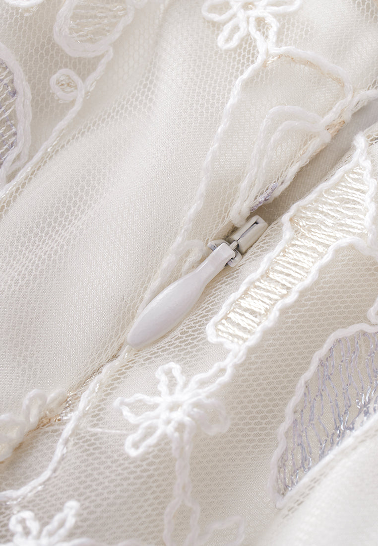 Beige Dreamy Embroiederd Pleated Midi Skirt