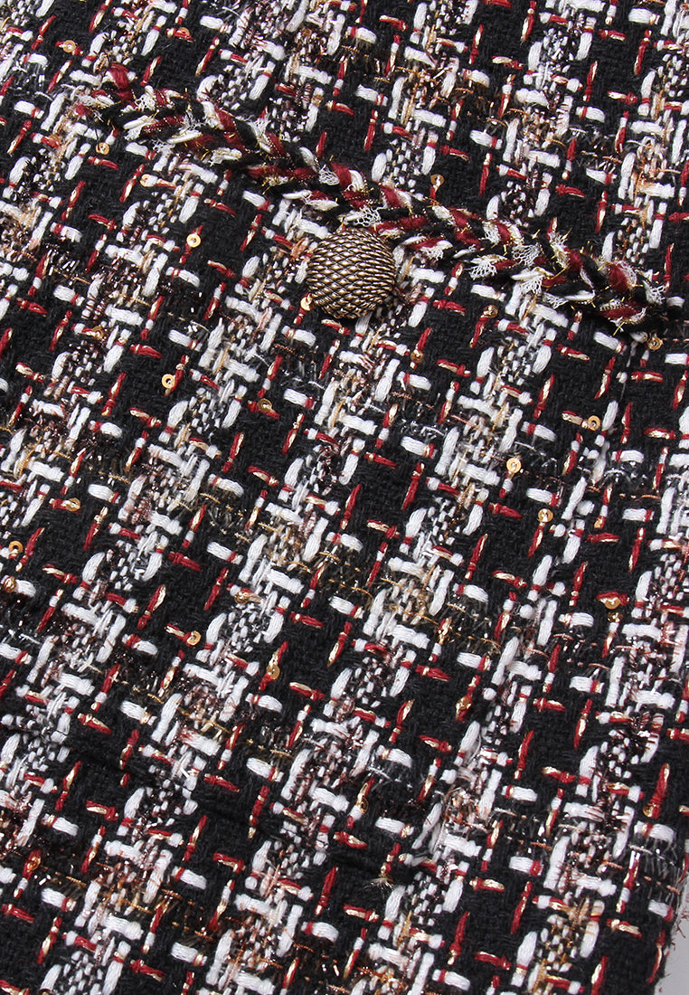 Checked Fishtail-hem Tweed Midi Dress