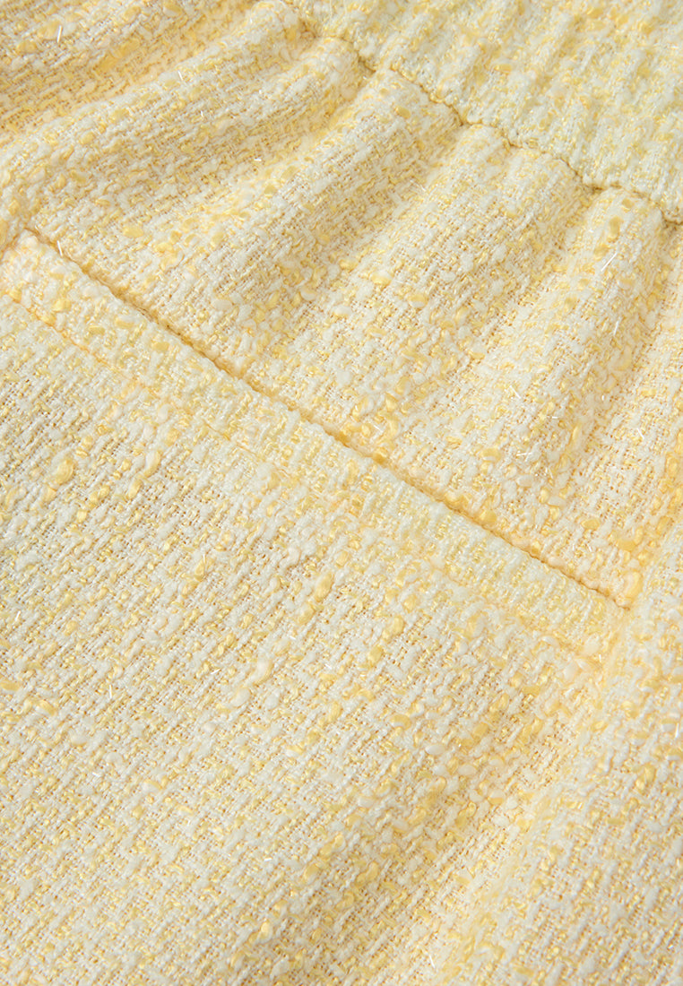 Crystal-button Wide-leg Three-quarter Tweed Trousers Yellow