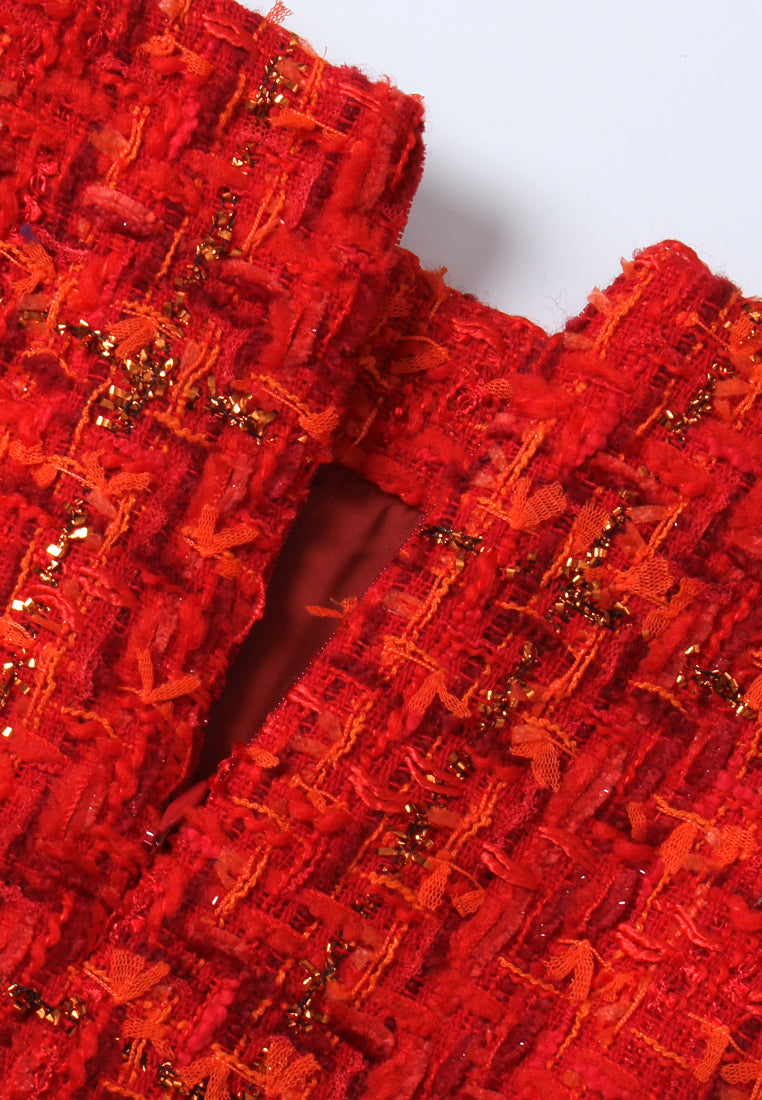 Rouge Éclat Buttoned Tweed Skirt