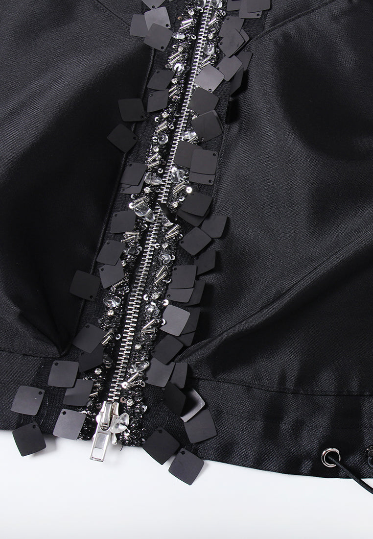 Sequin Panel Zip-Up Jacket