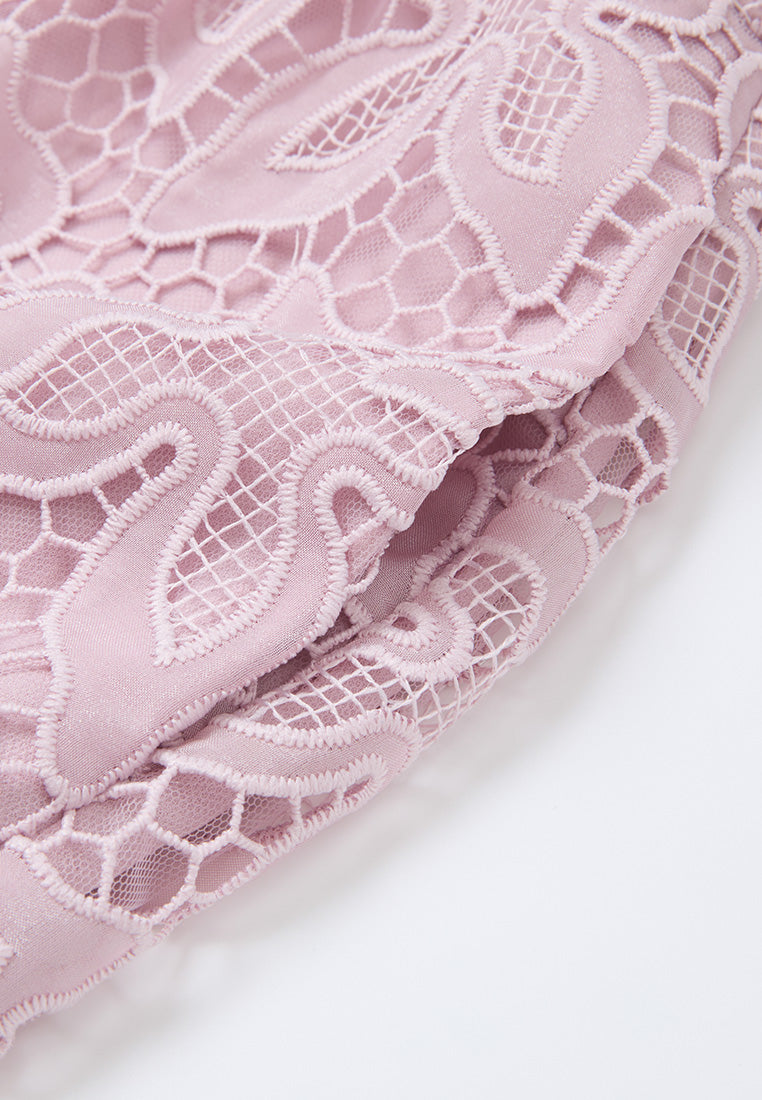 V-neck Panelled Hollow-carved Lace Dress