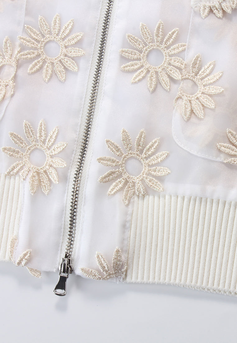 Ivory Daisy Sheer Bomber Jacket