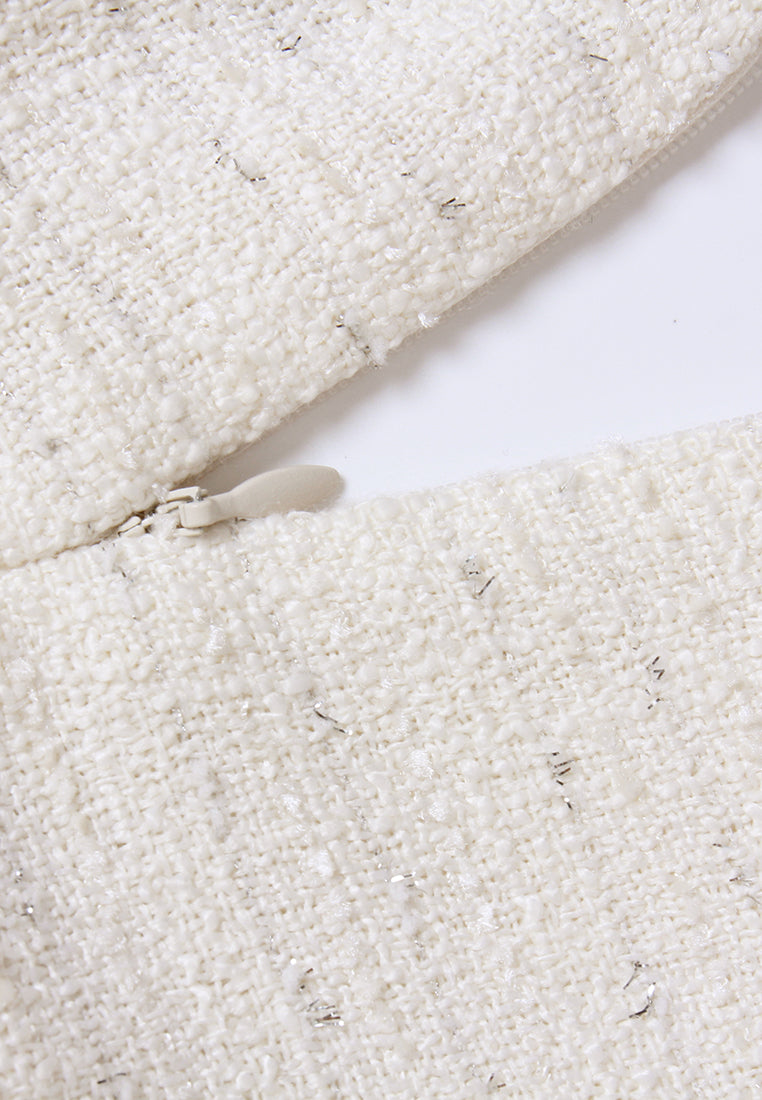 Lace-Trim Tweed Dress with Velvet Bow