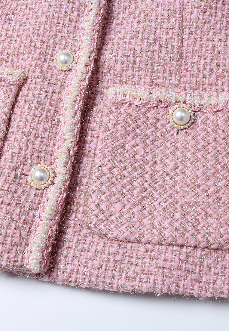 Pink Tweed Jacket with Pearl Buttons