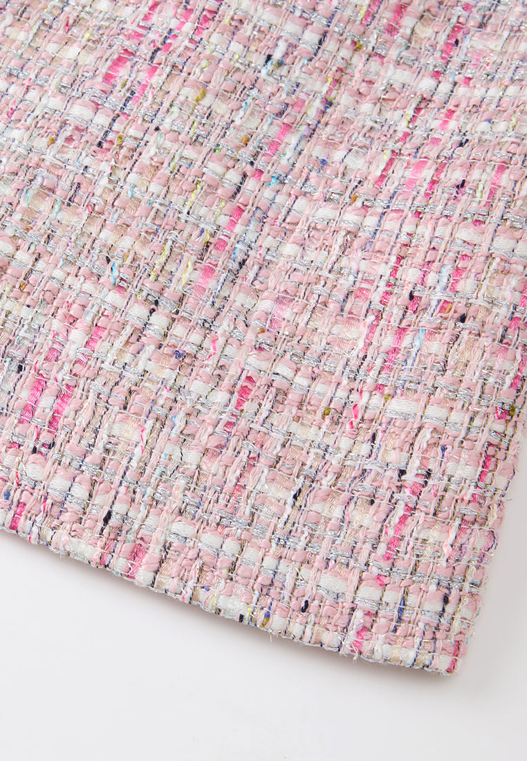 Round Neck Mixed Tweed Contrasting-trim Cropped Jacket