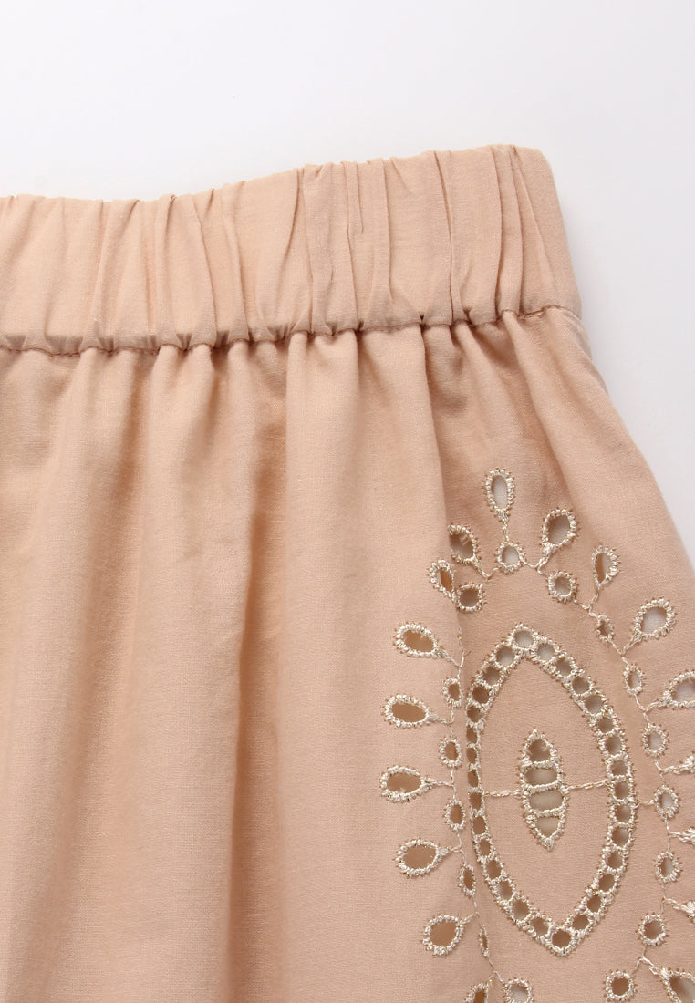 Peach Embroidered Tier Skirt