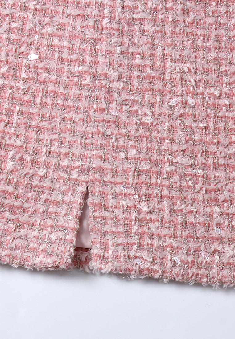 Fleur-Trim Tweed Skirt