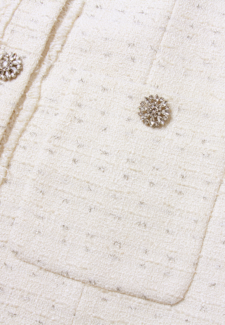Flower-Motif Crystal-Embellished Tweed Coat