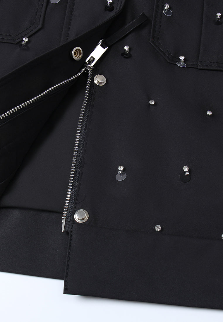 Jeweled Noir Buttoned Jacket