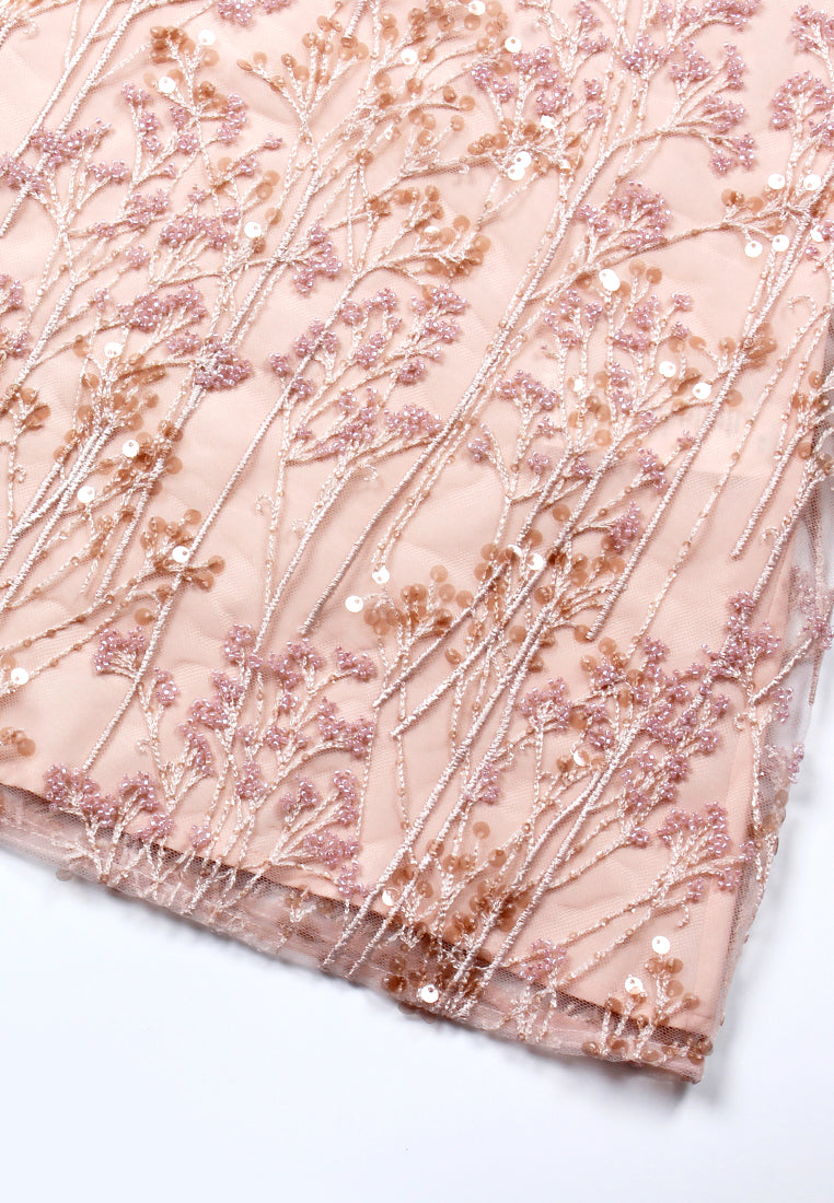 Blush Elegance Embroidered Long Dress